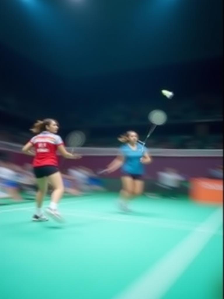 Dynamic shot of badminton players in action